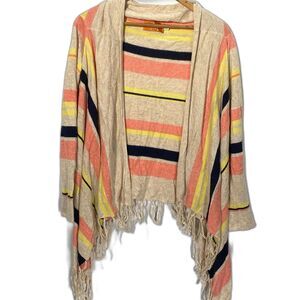 VOOM By Joy Han Cardigan Sweater Draped Fringe Open Front Womens S Beige Peach
